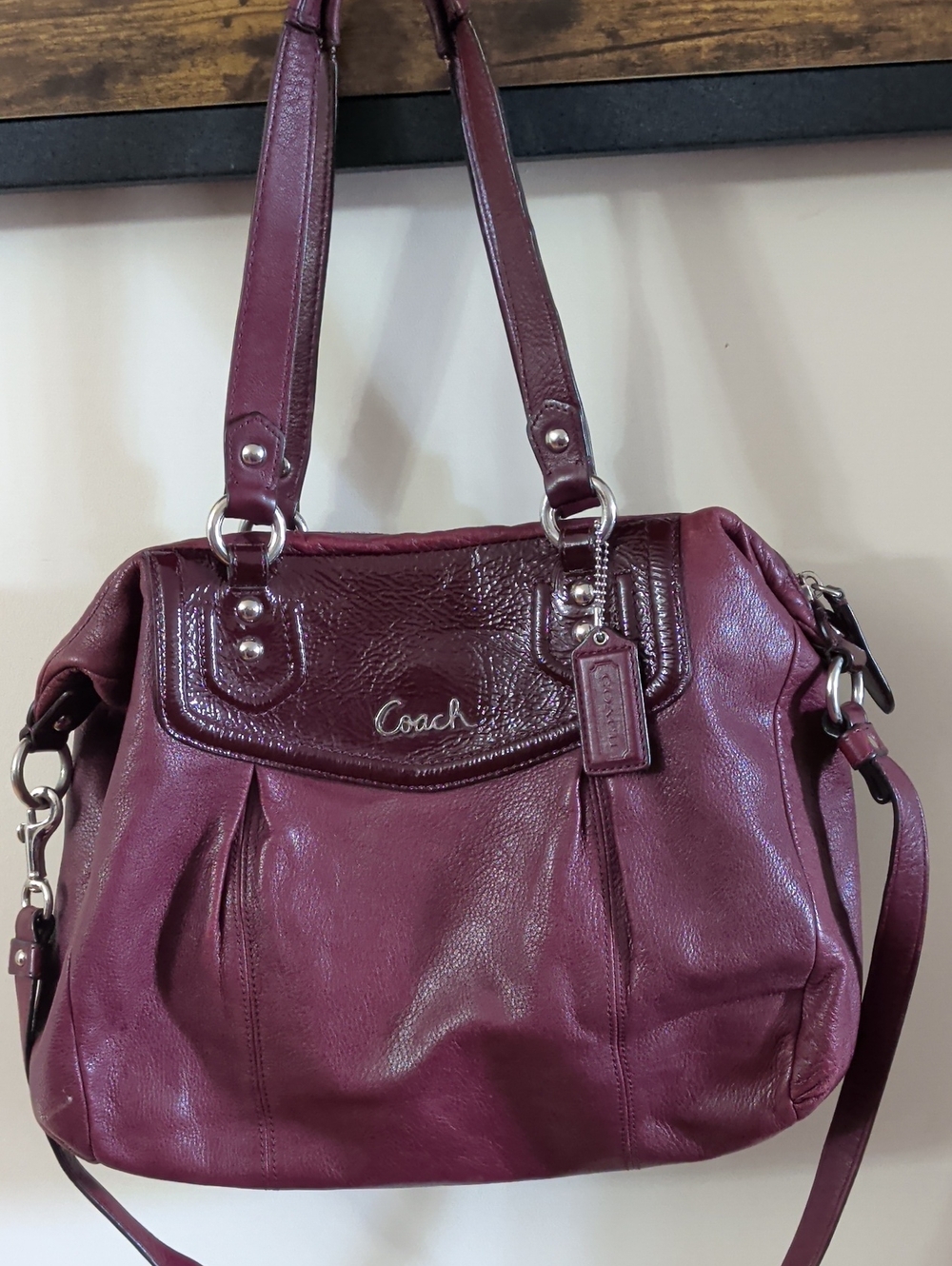 Coach Plum Leather Shoulder Bag with Silver Hardware